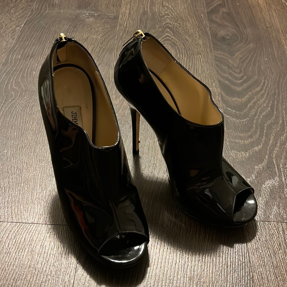 Jimmy Choo patent leather peep toe booties